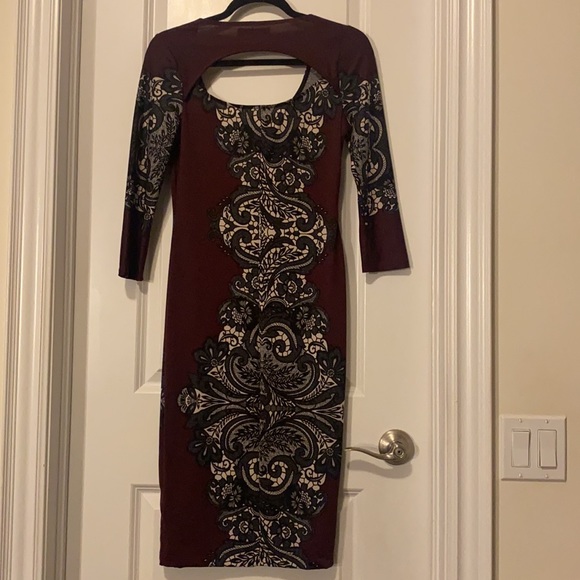 Burgundy printed dress - Picture 2 of 5